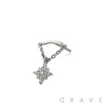 316L SURGICAL STEEL THREADLESS PUSH IN STARBURST CHAIN DANGLE DANGLE CZ TOP PART
